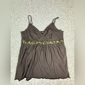 Vintage Y2K Mossimo Brown Sequin Babydoll Tank Top (Size Small)
